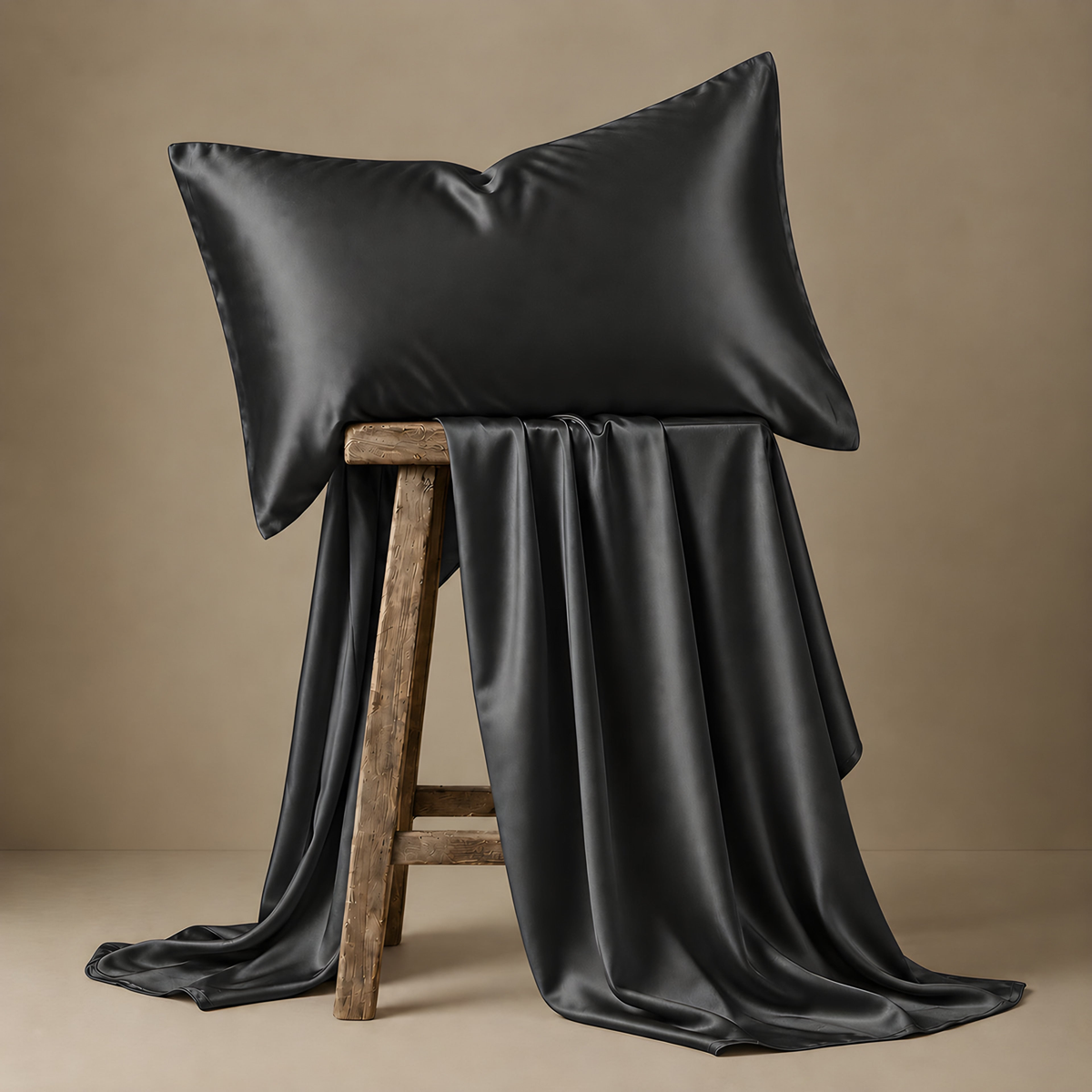 Taie d'oreiller en soie Cloudy gris foncé