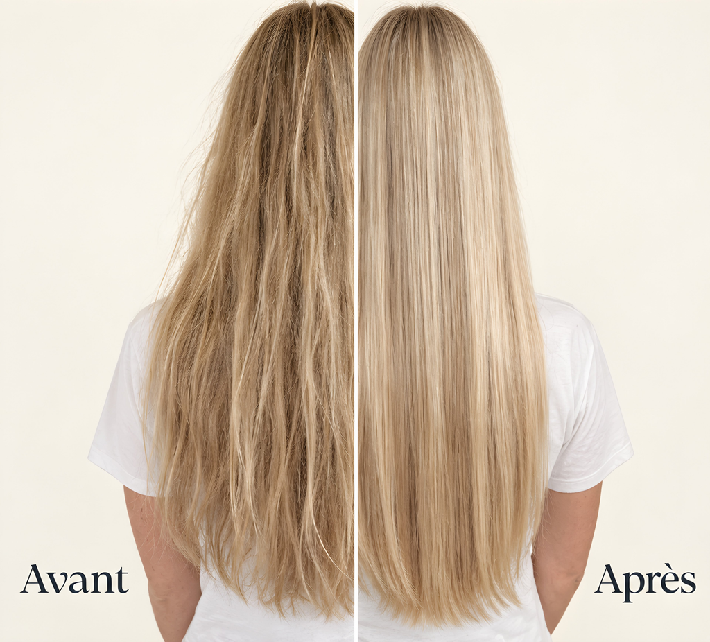 Avant / après : des cheveux plus lisses et moins de frisottis avec une taie en soie de mûrier Cloudy