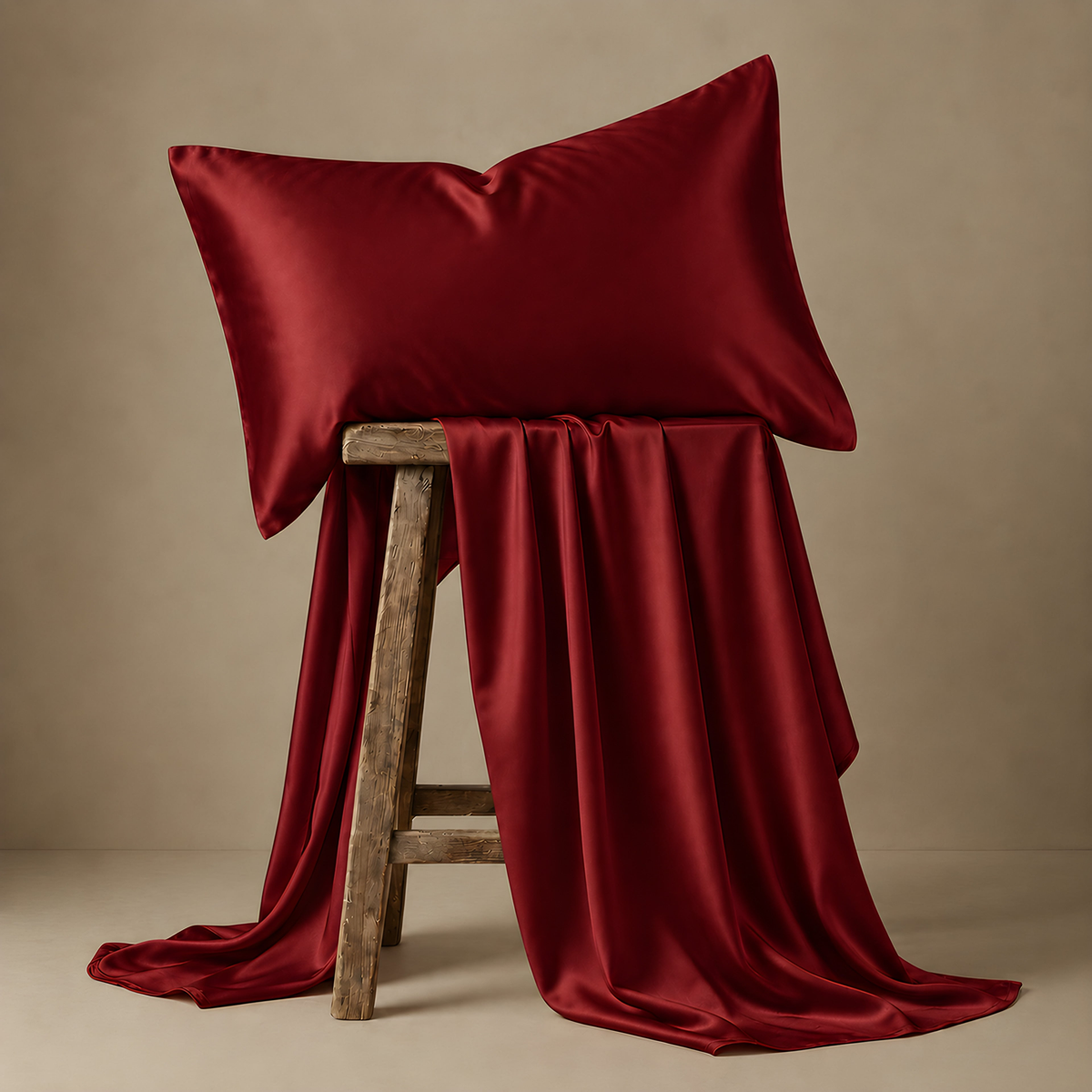 Taie d'oreiller en soie Cloudy rouge